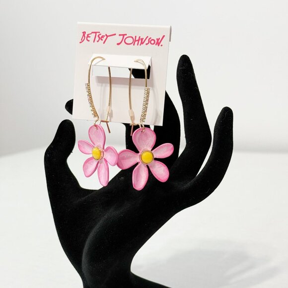 Betsey Johnson NWB Flower Drop Earrings, Metal Glass Plastic, Not a Gemstone - Picture 6 of 9